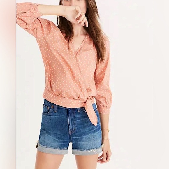 Madewell Tops - Madewell Coral White Star Wrap Top Side Tie Top Blouse Sz L Fall Fashion Vibes
